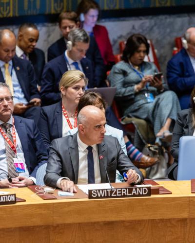 At the UN Security Council, President Alain Berset underlined the importance of multilateralism for sustainable peace. © FDFA